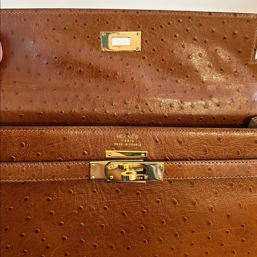 Classic Brown Top-Handle Ostrich-Texture Women's Bag